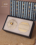 Marble Luxe Candle & Brass-Strip Coaster Gift Set