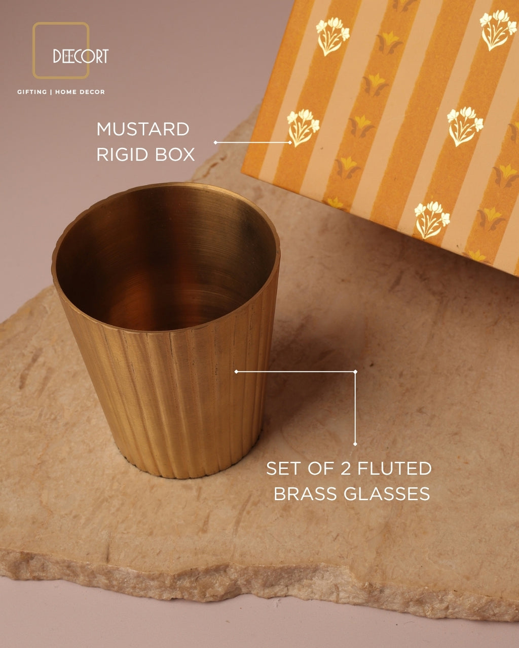 Golden Fluted Brass Glass - Gift Set