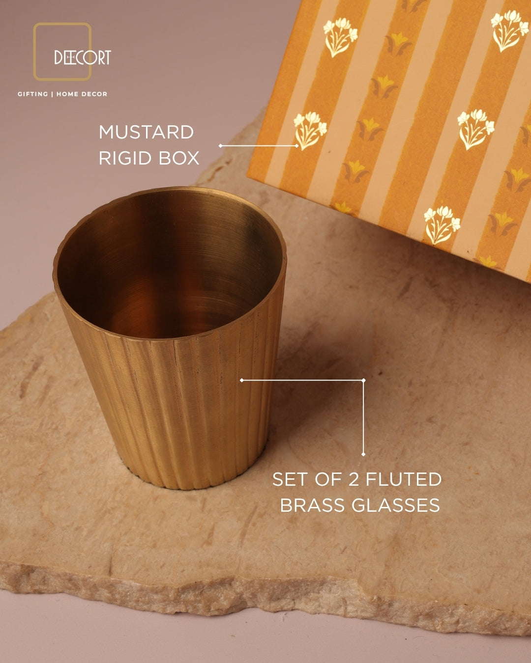 Golden Fluted Brass Glass - Gift Set