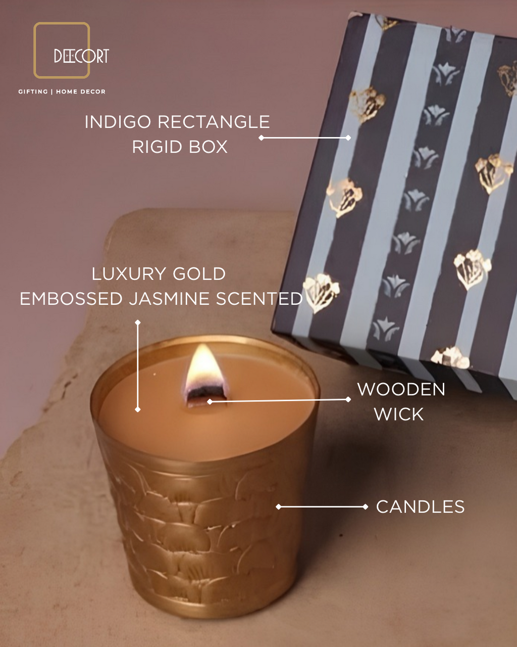Set of 2 Luxury Gold-Embossed Jasmine-Scented Candles with Wooden Wicks – Premium Fragrance Gift Set (Gift Box Included)