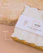 Glacier White Natural Marble Square Coasters with Gold Borders - Set of 4