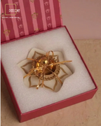 Urli Natural Marble Coaster with Brass Inlay & Brass Diya – Ruby Gift Set (Gift Box Included)