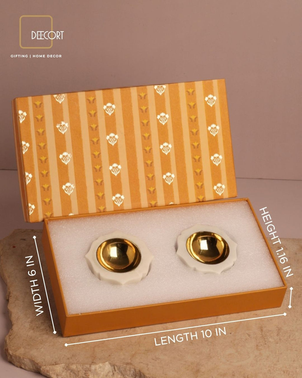 Set of 2 Golden Blossom T-Lights with Brass Holders – Festive Décor Gift Set (Gift Box Included)