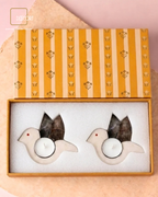 Set of 2 Marble Bird T-Light Holders with Mother-of-Pearl Inlay – Luxury Décor Gift Set (Gift Box Included)