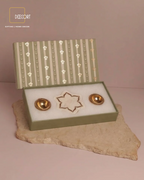Set of 2 Brass Diyas & Set of 2 Urli Natural Marble Coasters with Brass Inlay – Traditional Luxury Gift Set (Gift Box Included)