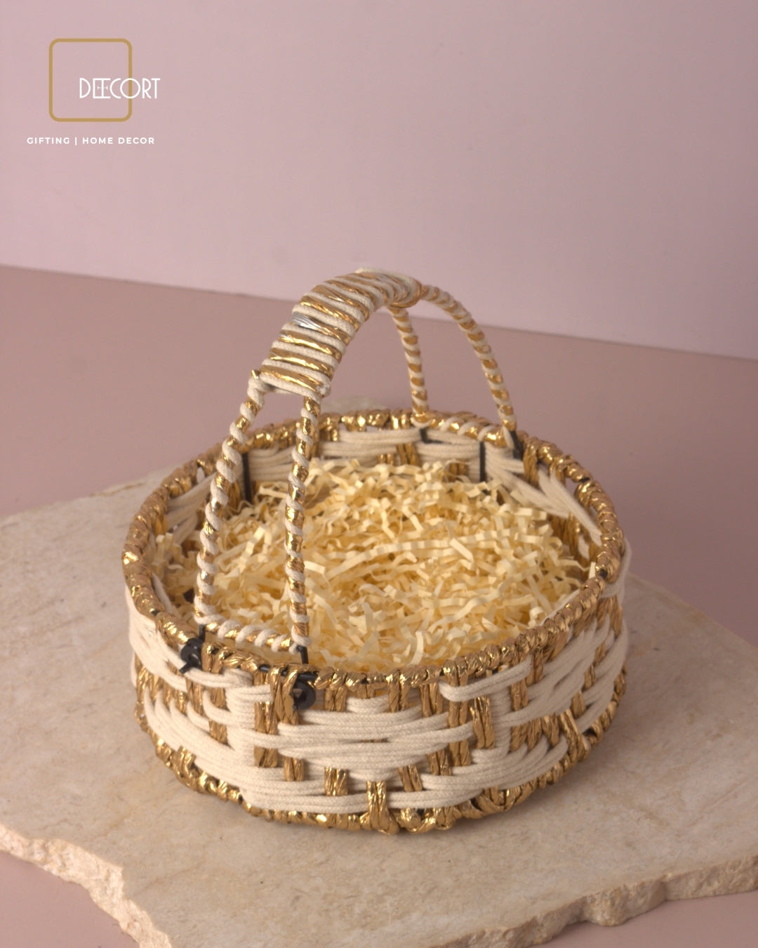 Ivory Gold Round Basket