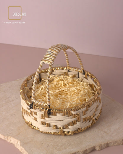 Ivory Gold Round Basket