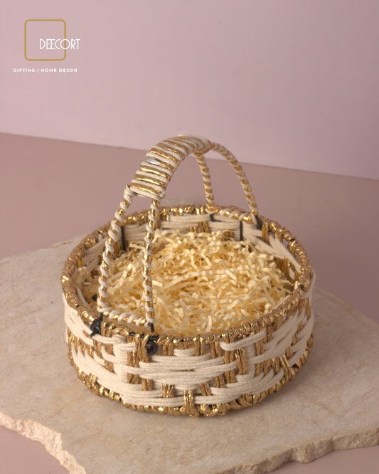 Ivory Gold Round Basket