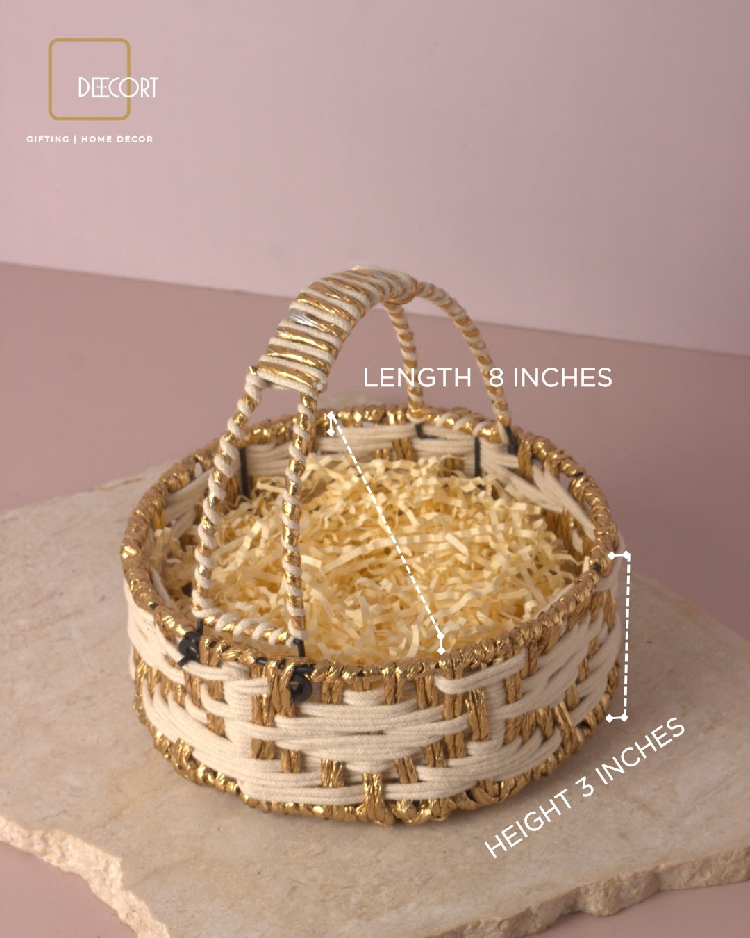 Ivory Gold Round Basket