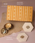 Set of 2 Marble Coasters with Shell Inlay & Antique Aura Jasmine-Scented Candle – Elegant Home Fragrance Gift Set (Gift Box Included)