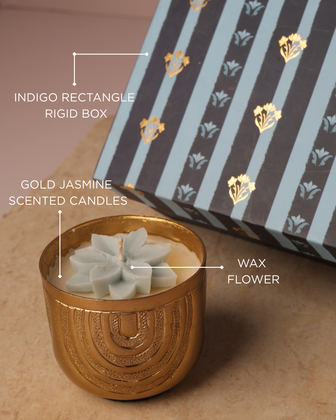 Set of 2 Urban Gold Jasmine-Scented Candles with Wax Flowers – Elegant Festive Gift Set (Gift Box Included)