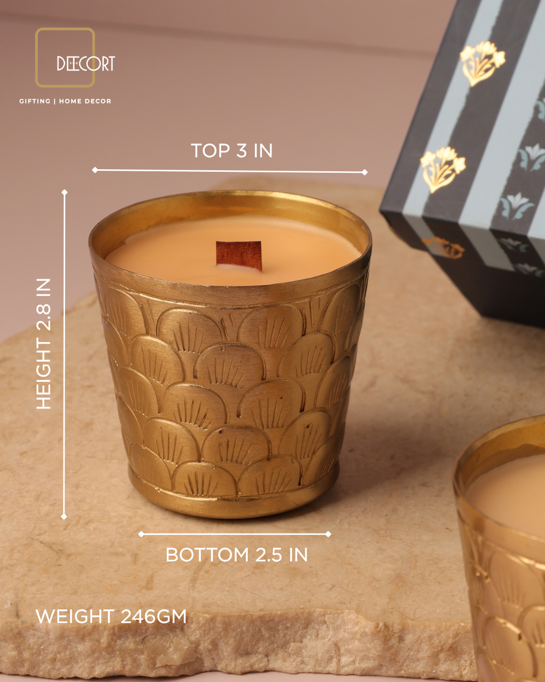Set of 2 Luxury Gold-Embossed Jasmine-Scented Candles with Wooden Wicks – Premium Fragrance Gift Set (Gift Box Included)