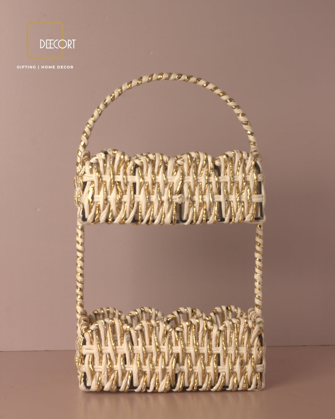 Ivory Gold Tiered Basket
