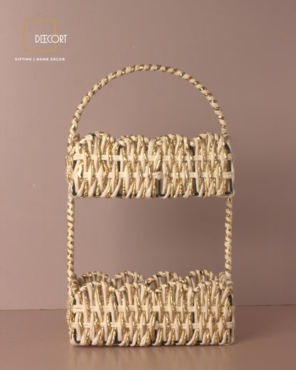 Ivory Gold Tiered Basket