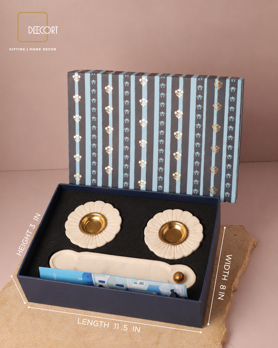 Ivory Marble Tulip T-light & Incense Holder Gift Set