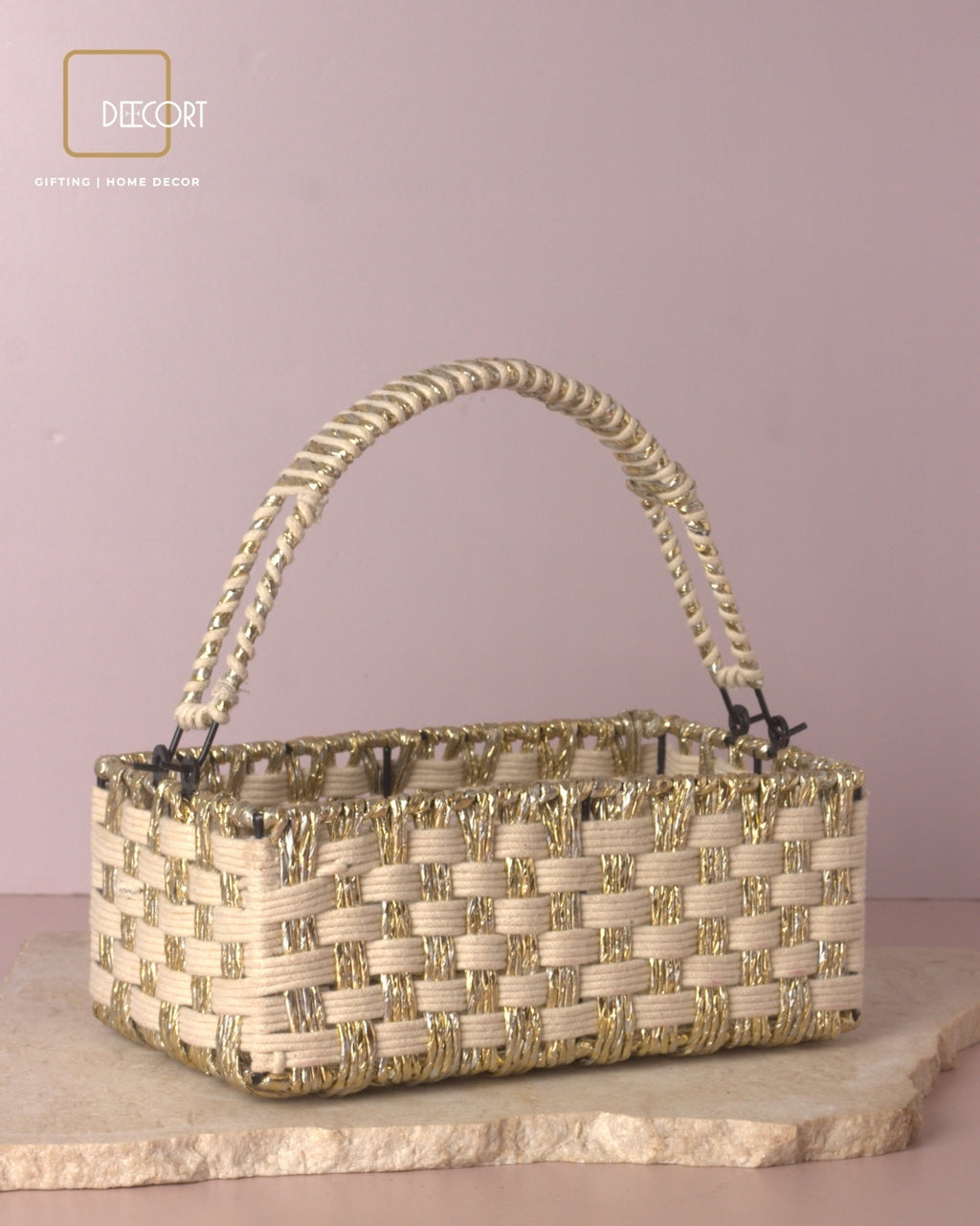 Ivory Gold Rectangle Basket