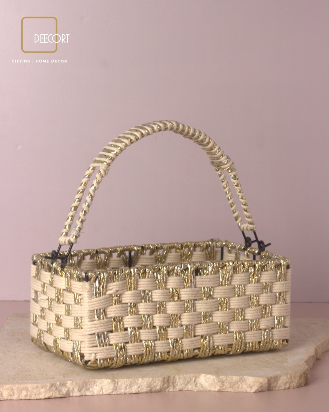 Ivory Gold Rectangle Basket