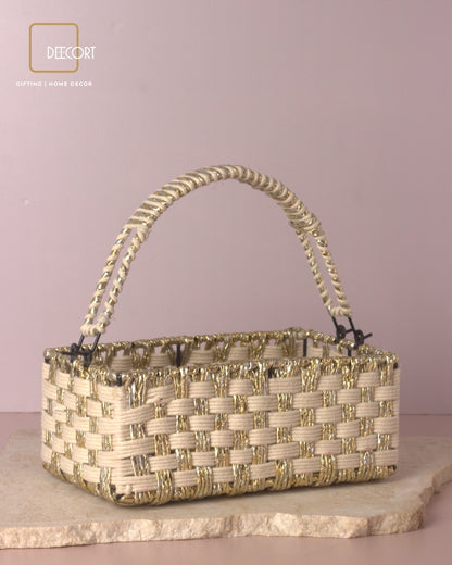 Ivory Gold Rectangle Basket