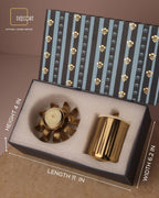 Striped Metal Jar with Resin Lid & 100 g Dry Fruits, Paired with Crown Petal T-Light Holder and Scented Candle – Festive Gift Hamper (Gift Box Included)