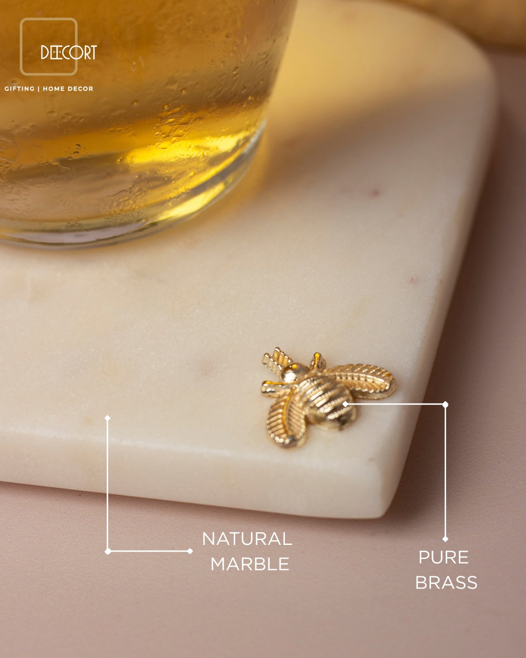 Honey Bee Natural Marble Coasters - Set of 4