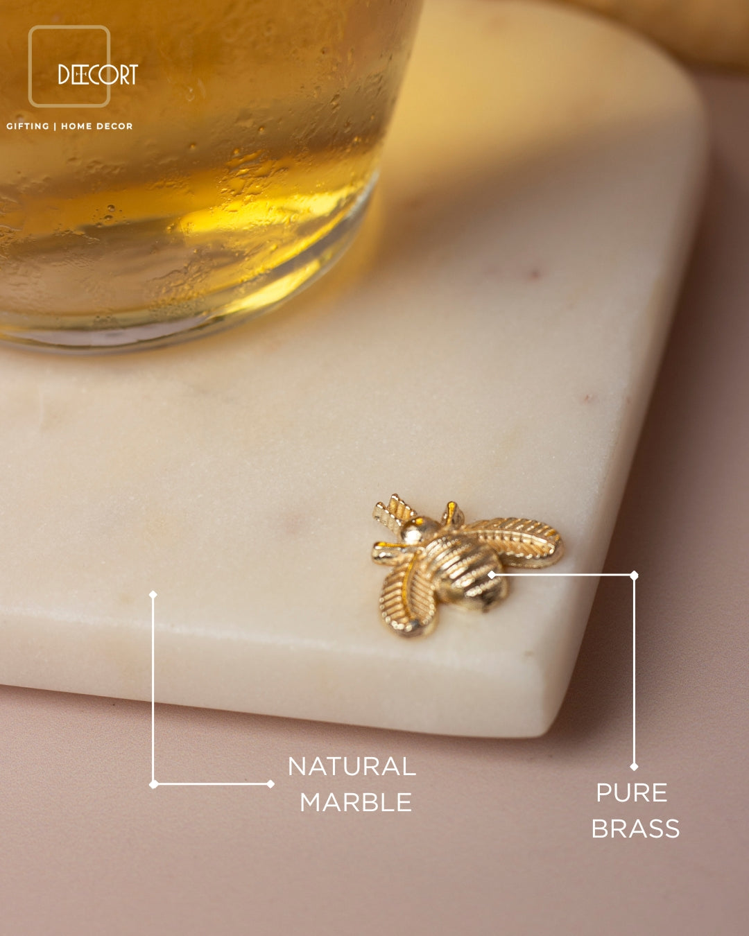 Honey Bee Natural Marble Coasters - Set of 4