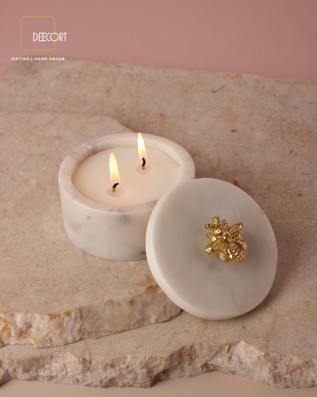 Ivory Honeybee Double-Wick Marble Candle