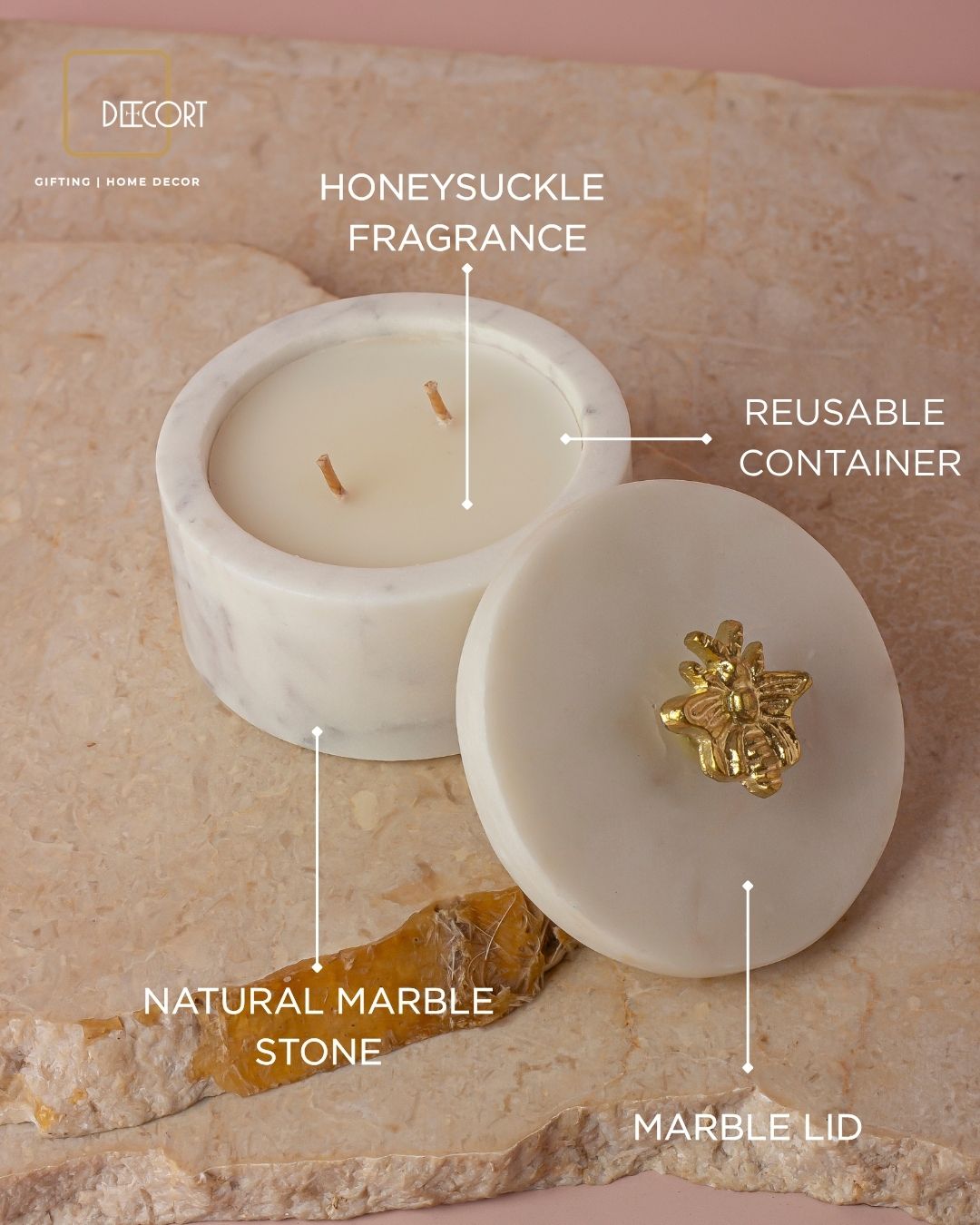 Ivory Honeybee Double-Wick Marble Candle