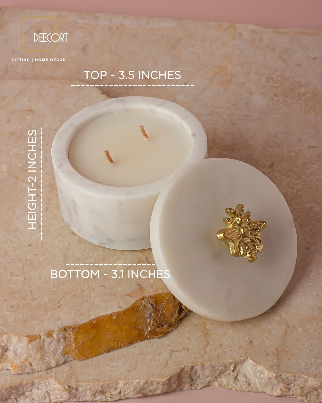 Ivory Honeybee Double-Wick Marble Candle