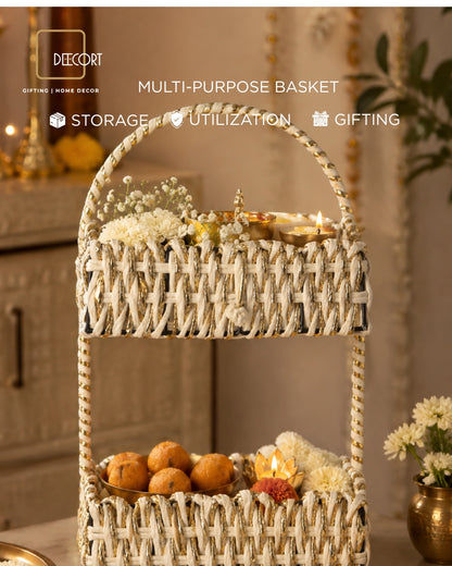 Ivory Gold Tiered Basket