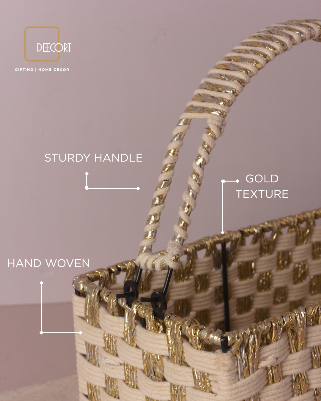 Ivory Gold Rectangle Basket
