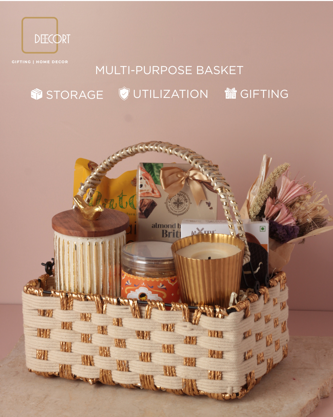 Ivory Gold Rectangle Basket