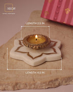 Urli Natural Marble Coaster with Brass Inlay & Brass Diya – Festive Gift Set (Gift Box Included)