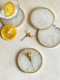 White Quartz Coasters with Gold Rim - Set of 2