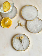 White Quartz Coasters with Gold Rim - Set of 2
