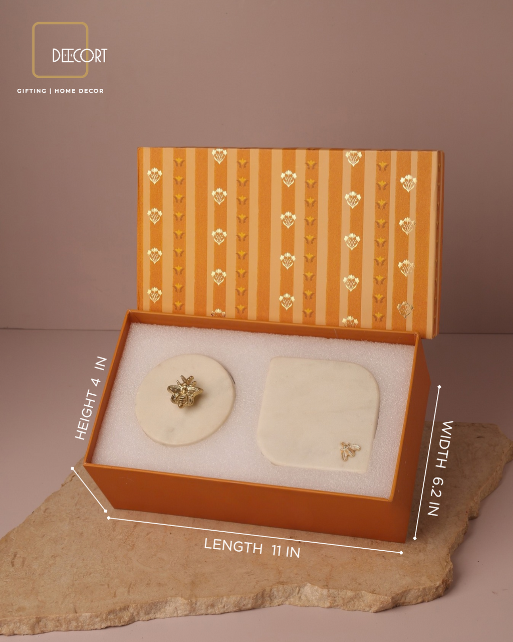 Honeybee Marble Candle & Coaster Gift Set