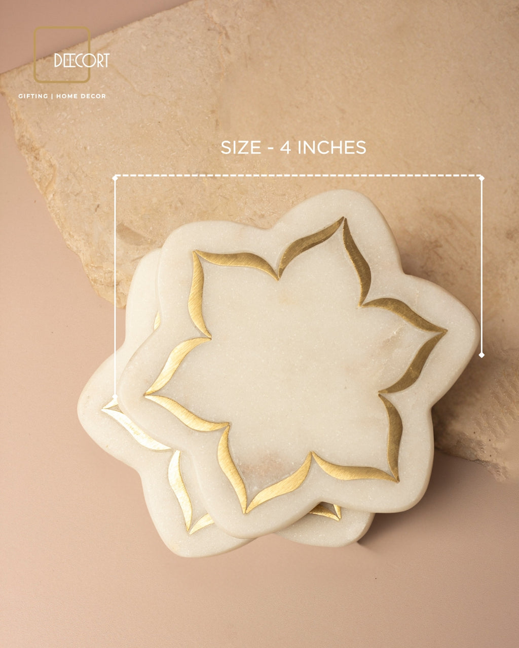 Golden Fluted Brass Glass & Marble Urli Coasters with Brass Inlay (set of 2) - Gift Set