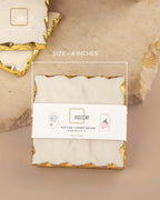 Geometric Embossed Gold Double Wick Scented Candle and Set of 2 Marble coasters with Gold Border