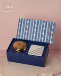 Matte Gold Embossed Jasmine Scented Candle & Marble Strips Brass Inlay Coasters (set of 2) - Gift Set