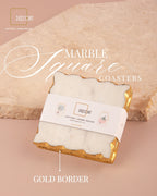 Geometric Embossed Gold Double Wick Scented Candle and Set of 2 Marble coasters with Gold Border