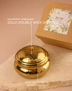 Geometric Embossed Gold Double Wick Scented Candle and Set of 2 Marble coasters with Gold Border