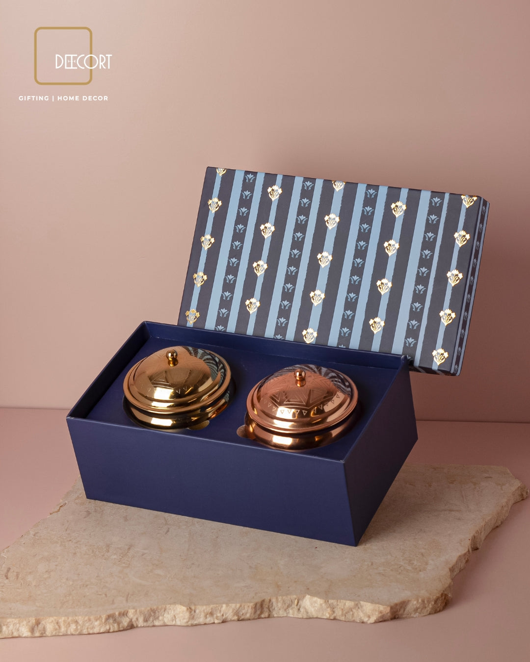 Geometric Embossed Gold and Rose Gold Double Wick Scented Candle - Set of 2