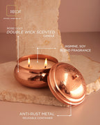 Geometric Embossed Gold and Rose Gold Double Wick Scented Candle - Set of 2