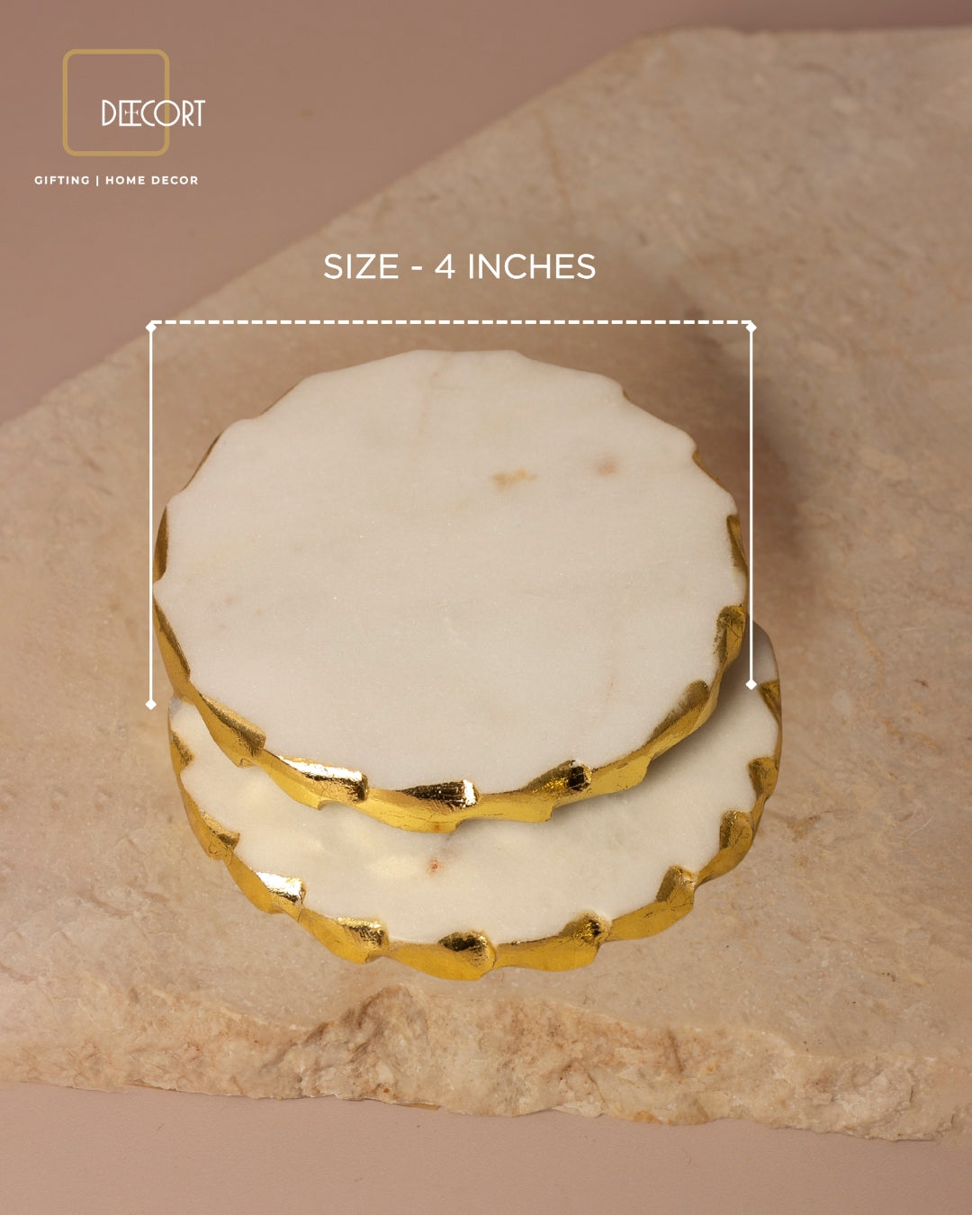 Geometric Embossed Gold Double Wick Scented Candle and Set of 2 Round Marble coasters with Gold Border