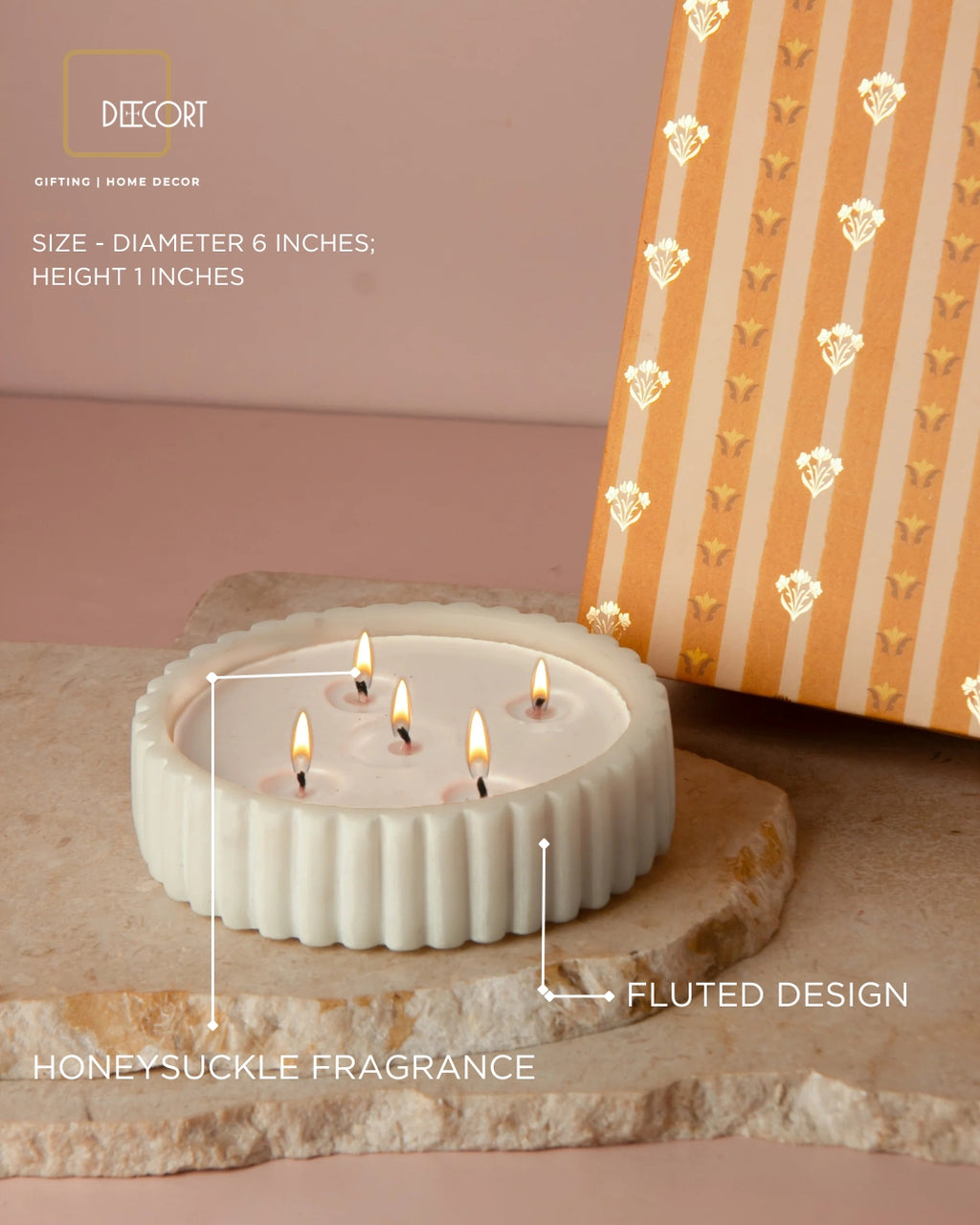 Marble Round Fluted Candle