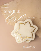 Matte Gold Embossed Jasmine Scented Candle & Marble Urli Coasters with Brass Inlay (set of 2) - Gift Set