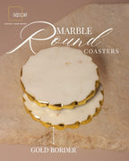 Geometric Embossed Gold Double Wick Scented Candle and Set of 2 Round Marble coasters with Gold Border