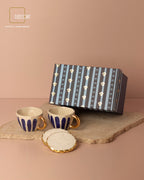 Elegant Hand-Painted Ceramic Cup Set with Round Marble Coasters - Set of 2 (Gift Box Included)