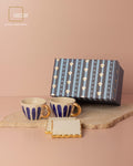 Luxury Hand-Painted Ceramic Cup Set with Gold Accents and Square Marble Coasters - Set of 2 (Gift Box Included)