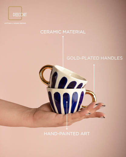 Elegant Hand-Painted Ceramic Cup Set with Round Marble Coasters - Set of 2 (Gift Box Included)