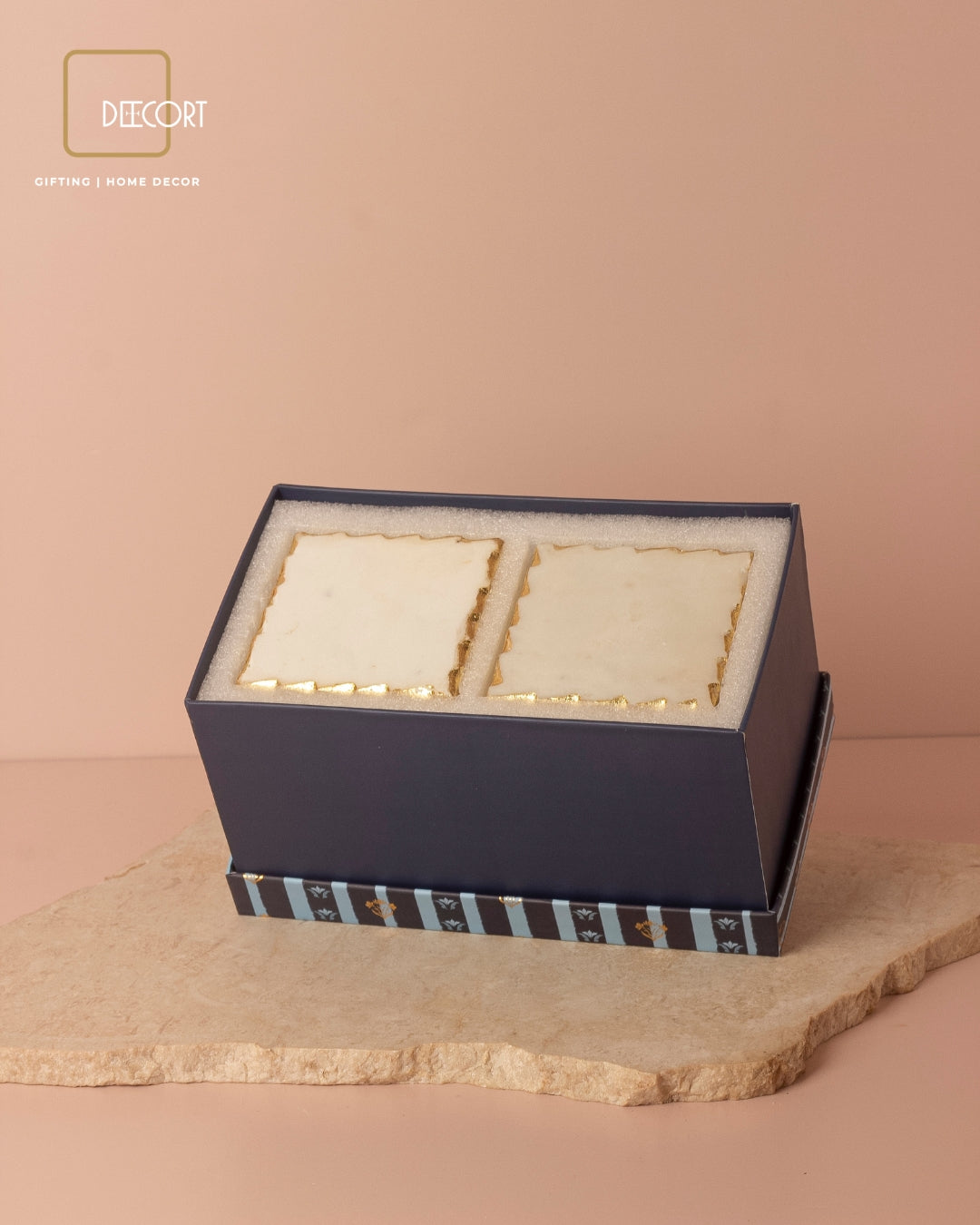 Luxury Hand-Painted Ceramic Cup Set with Gold Accents and Square Marble Coasters - Set of 2 (Gift Box Included)